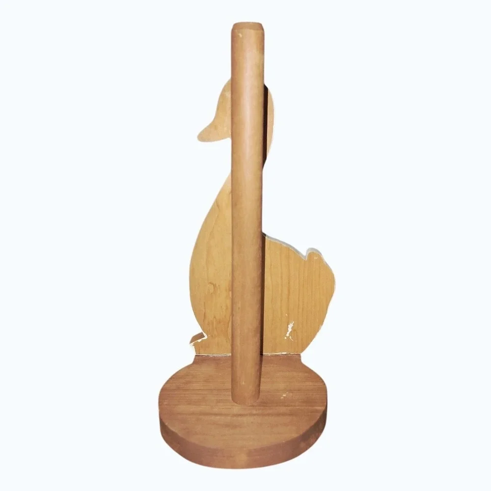 Vintage Wooden Goose Paper Towel Holder Hand Painted Country Farmhouse